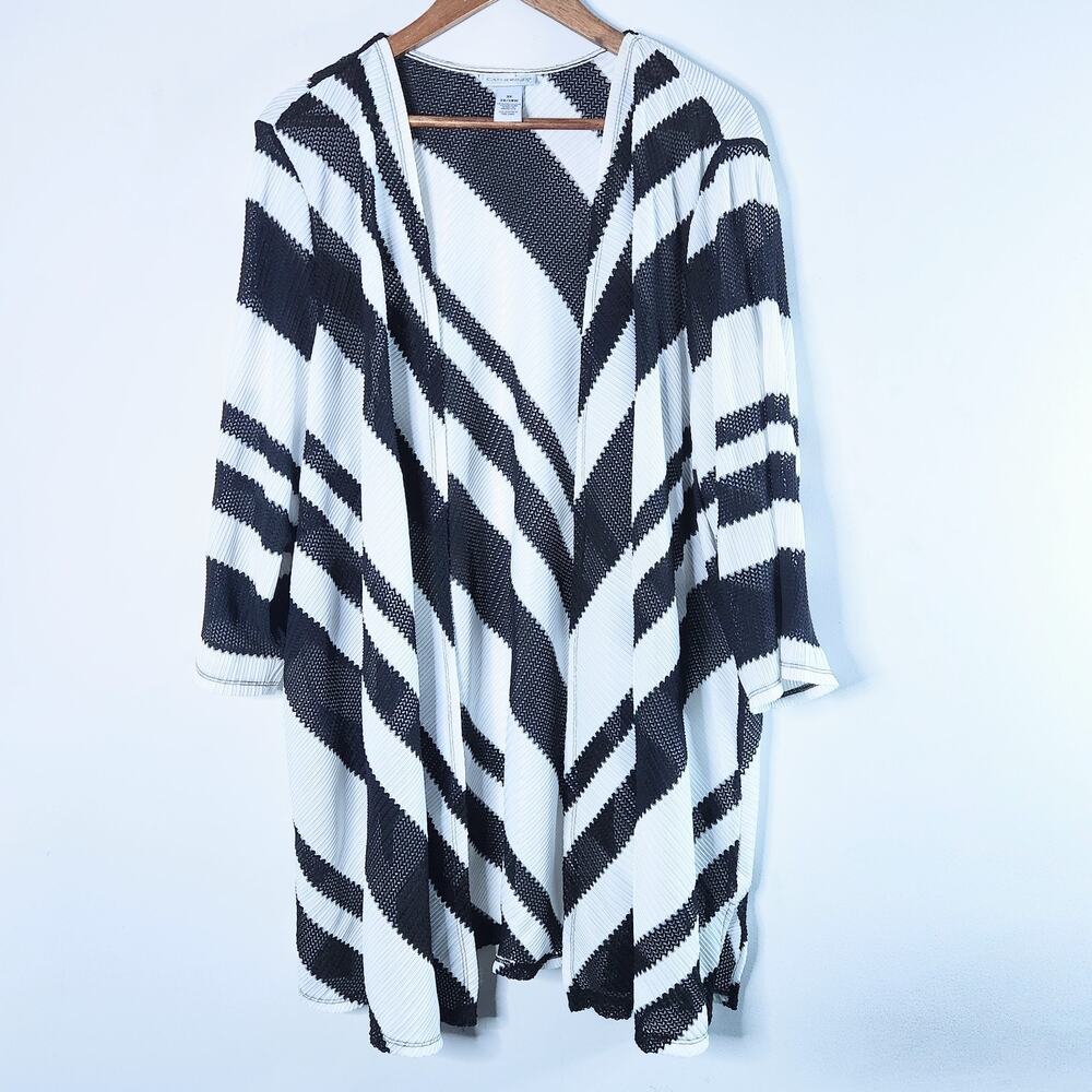 Catherines Womens Black White Lightweight Striped Open Cardigan Size 3X Beach